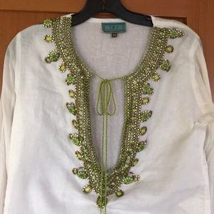 White Beaded Tunic with 3/4 sleeves